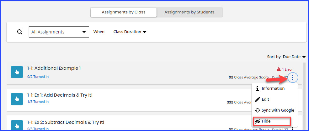 how to hide an assignment in google classroom