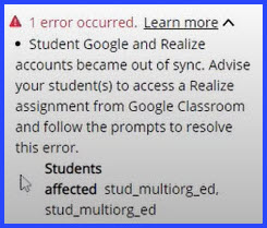 Realize: Google Classroom Sync Errors