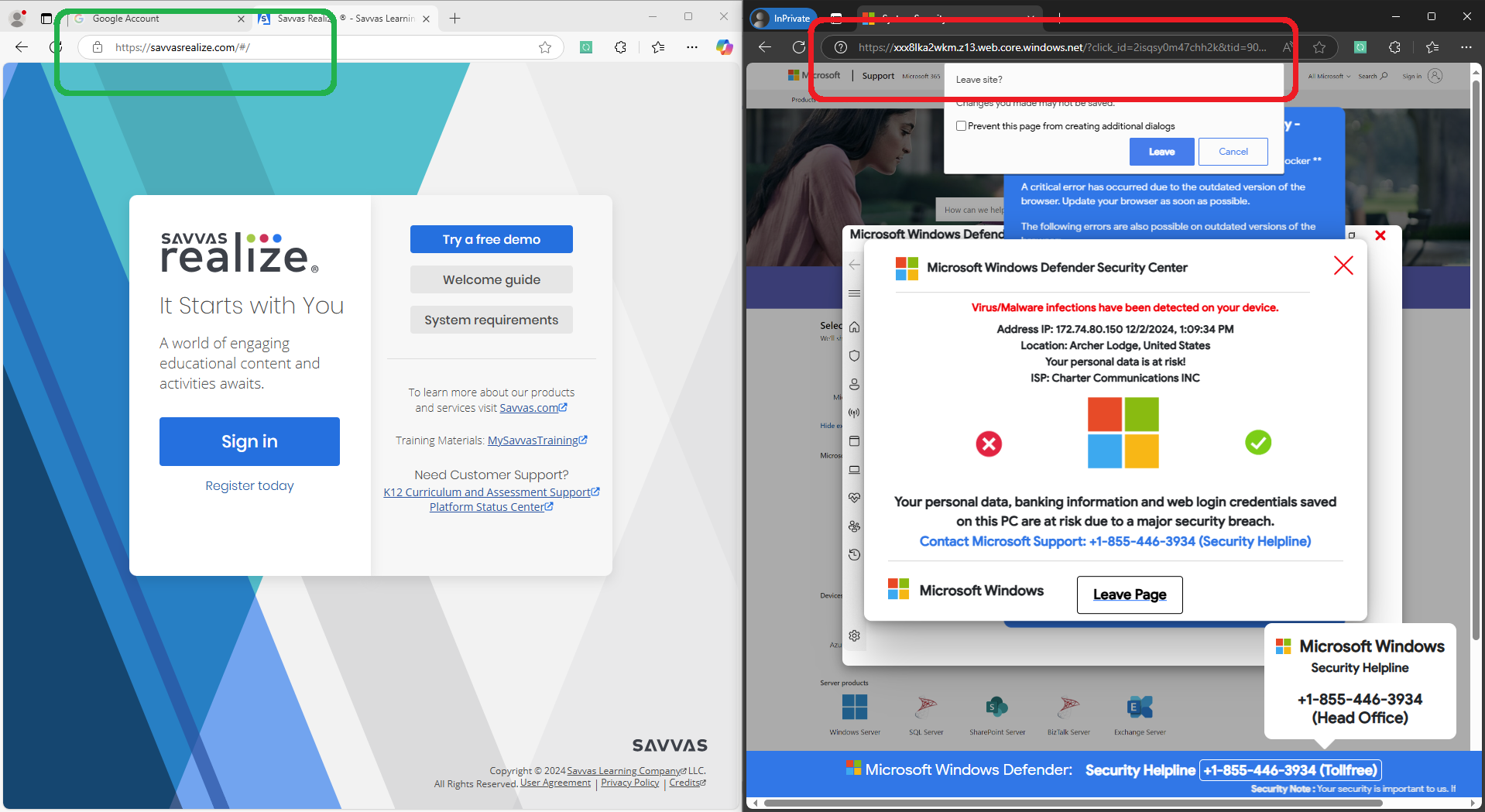 Realize: Customer reports that Savvas Realize contains a virus or malware