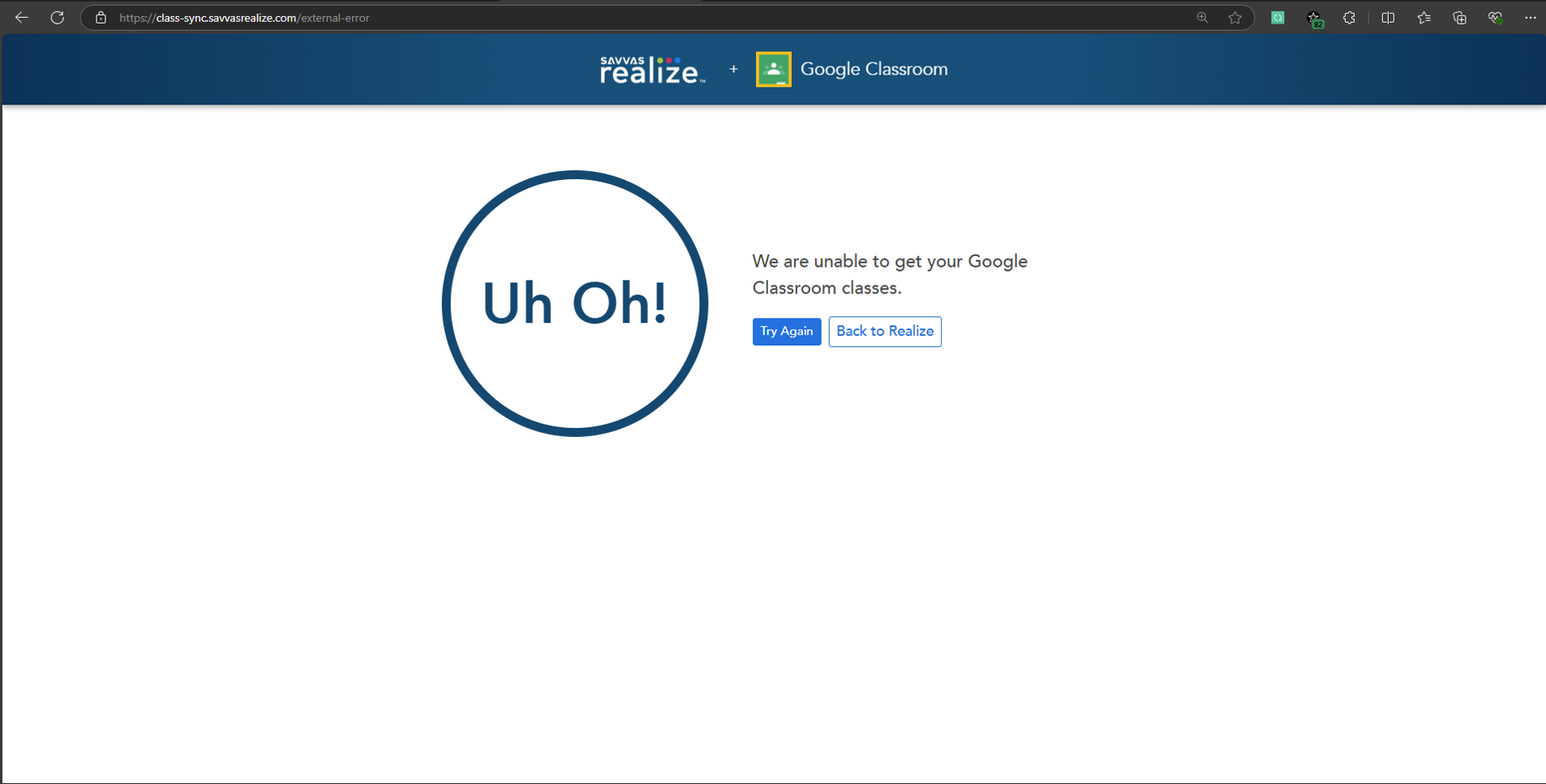 Realize: Google Classroom - Unable to get your Google Classroom classes