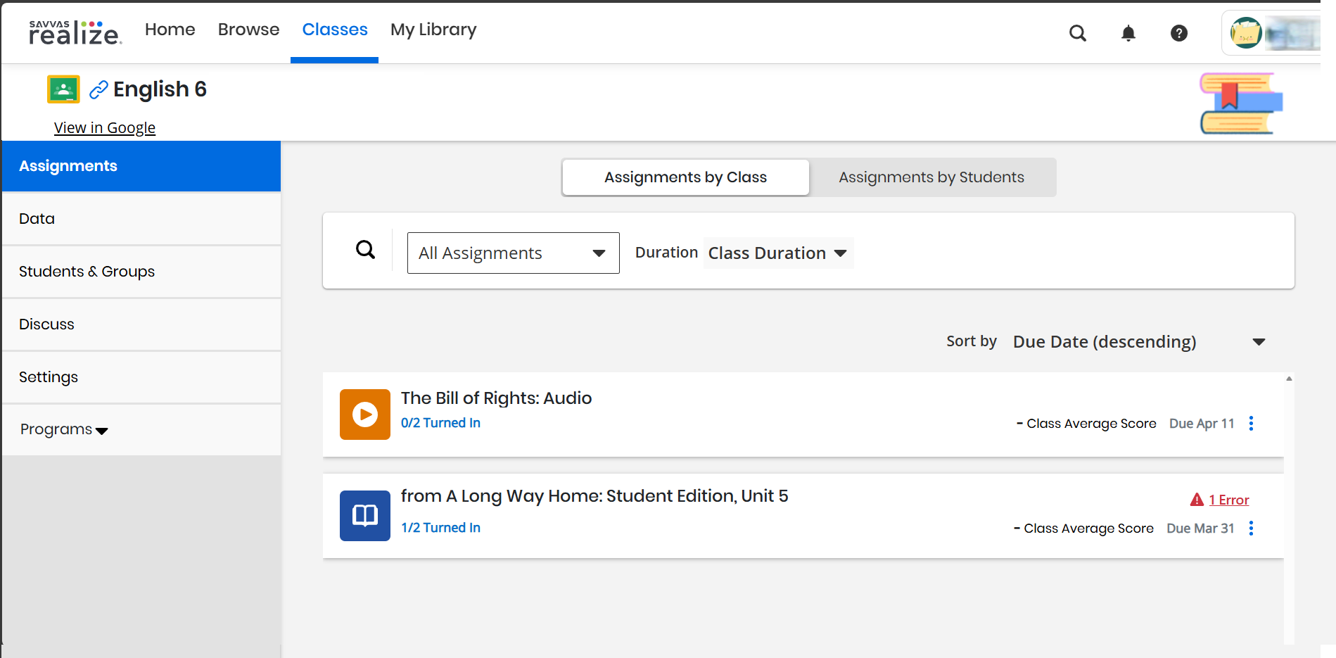 Savvas Realize: Student account using a Google Classroom class receives ...